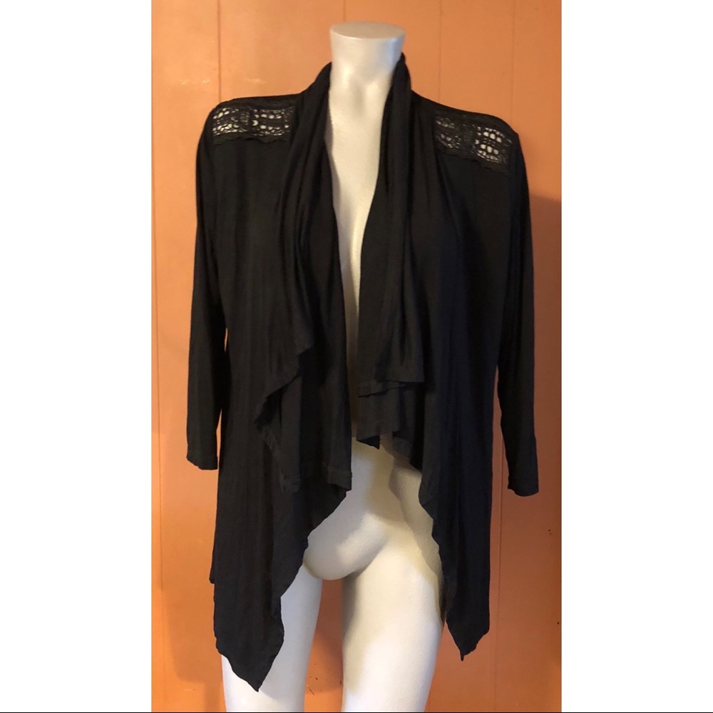 NWT Anna Rose Black Sweater with Crocheted Insets